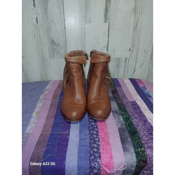 Sam Edelman Boots Womens 5 Louie Fringe Cowboy Bootie Brown Leather Heels - Picture 3 of 13